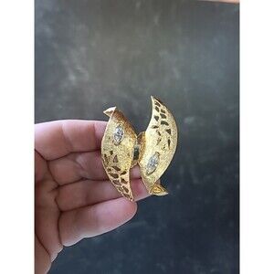 Gold Tone Metal Butterfly Clear Rhinestone Brooch Vintage Costume Jewelry